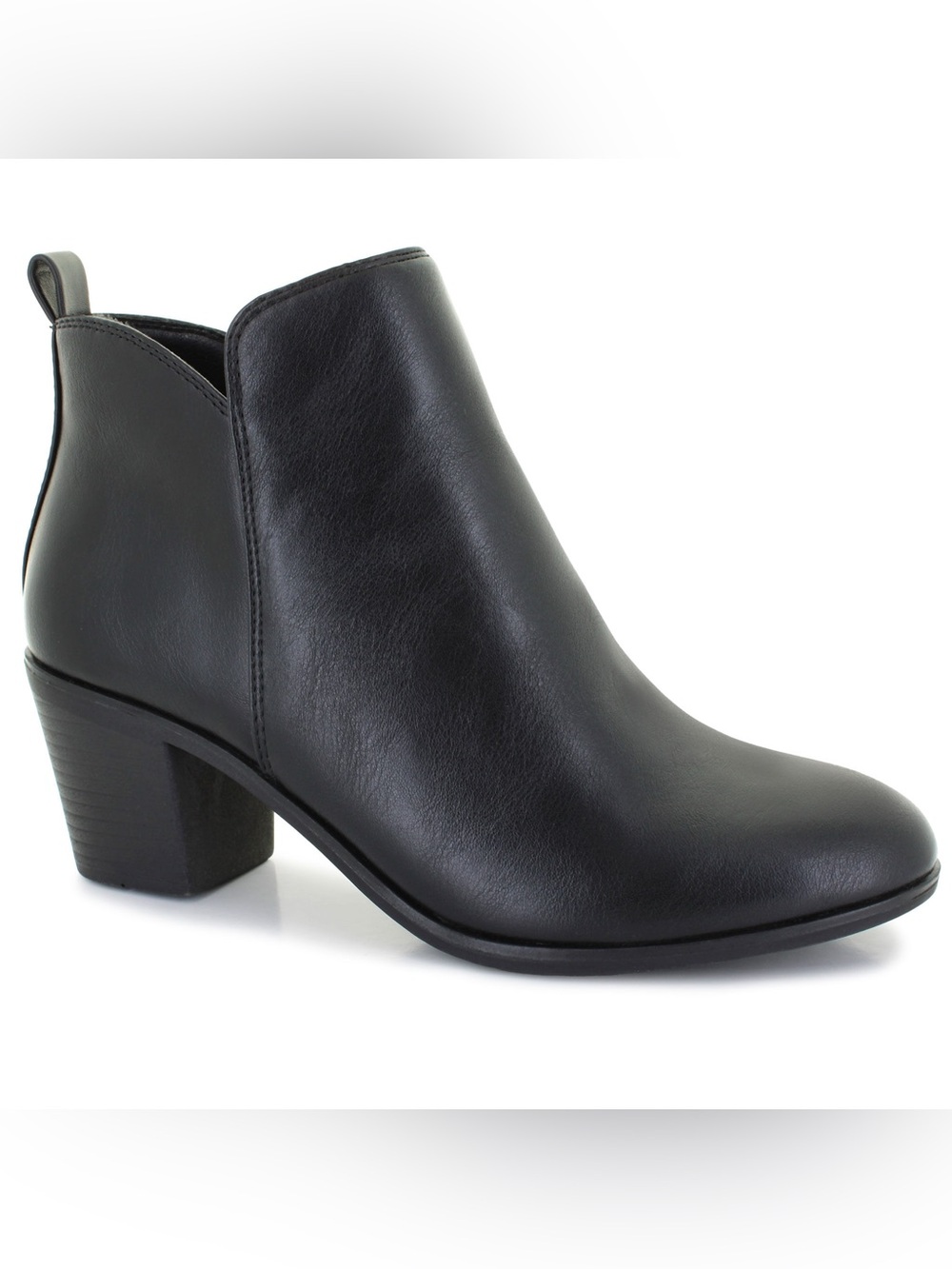 Women's Black Leather Ankle Boot with Block Heel